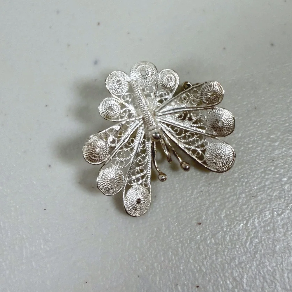 Sterling Silver‎ 925 Filigree Butterfly Brooch Pin Vintage
